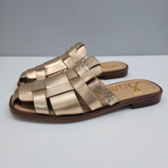 Sam Edelman Dina Fisherman Mule Womens 7.5 Metallic Gold Leather Slide Sandal - Picture 13 of 13